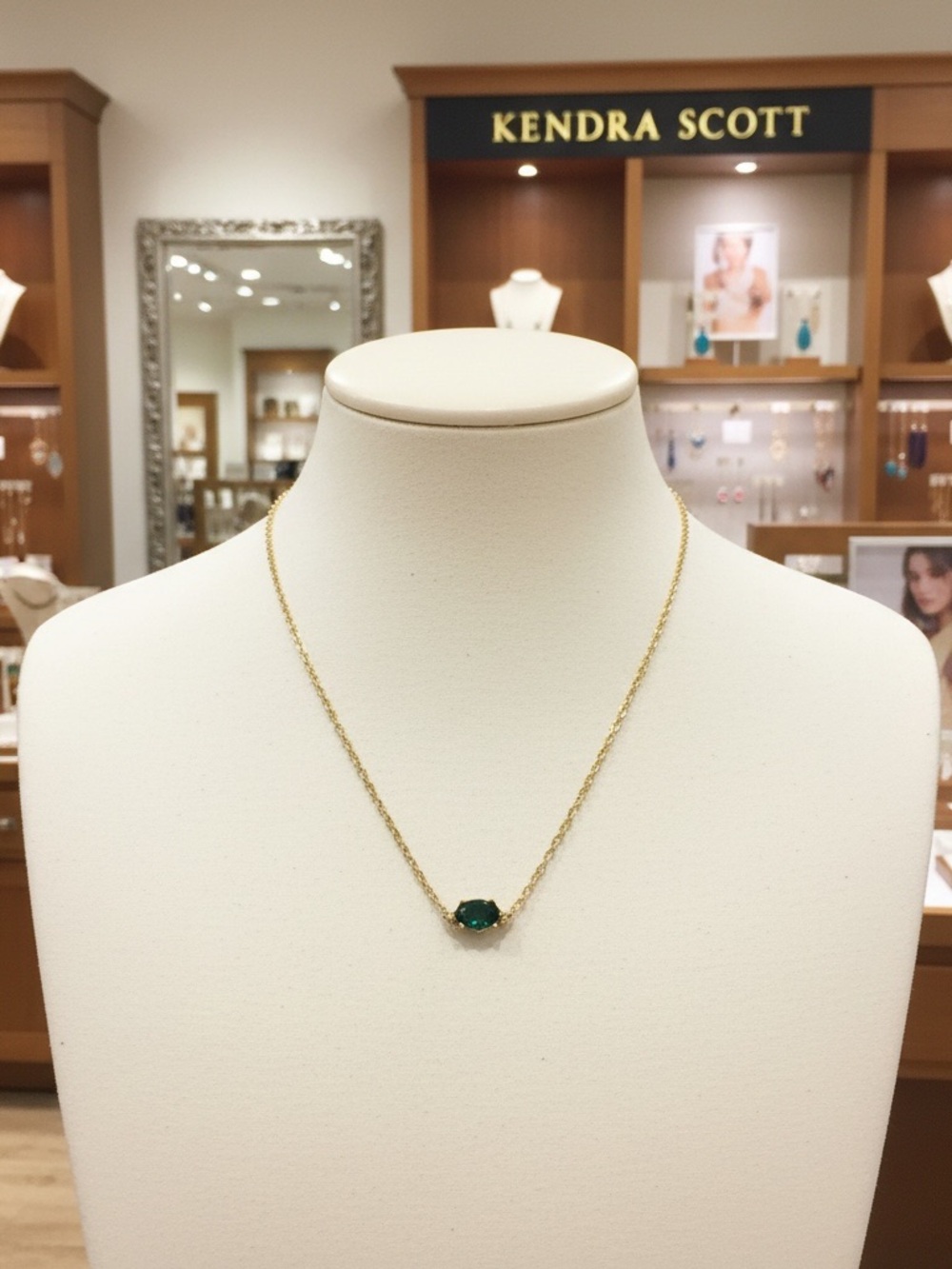 Kendra Scott Gold Necklace with Emerald Green Stone